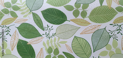 Seamless pattern with leaves. Green leaves background abstract graphic ornament print. Leaves pattern drawing. Leaf background art.