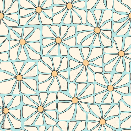 1970s daisy chamomile flowers. Beautiful floral seamless pattern