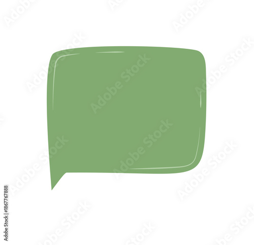 Green fluid hand drawn message sticker with rectangle balloon form. Chat box and speech patch in doodle style, perfect for talk and message design, creative chat or conversation background comment