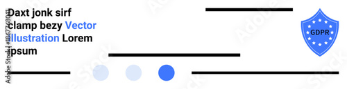 Shield icon labeled GDPR alongside minimalist shapes and text imply data protection, regulations, and security. Ideal for cybersecurity, privacy, compliance, internet laws, data management, safety