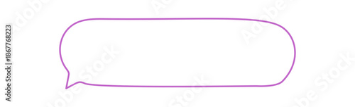 Hand drawn organic chat bubble outline and message frame in purple. Conversation textbox as a rectangle form with talk, speech and comment element, perfect for communication circle creative post.