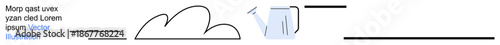 Growth, sustainability, environment, creativity, agriculture, eco-awareness. A cloud and watering can in a minimal line art design. Growth and sustainability