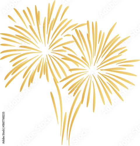 golden fireworks explosion isolated on white or transparent png