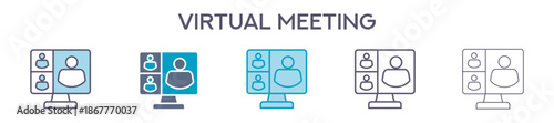 Virtual Meeting Element For Design Graphic - Multi Styles. Vector Illustration Of Two Colored And Black. Multiple Icons Designs Can Be Used For Mobile, Ui, Web 