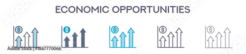 Economic Opportunity Element For Design Graphic - Multi Styles. Vector Illustration Of Two Colored And Black. Multiple Icons Designs Can Be Used For Mobile, Ui, Web 