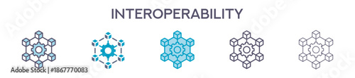 Interoperability Element For Design Graphic - Multi Styles. Vector Illustration Of Two Colored And Black. Multiple Icons Designs Can Be Used For Mobile, Ui, Web 