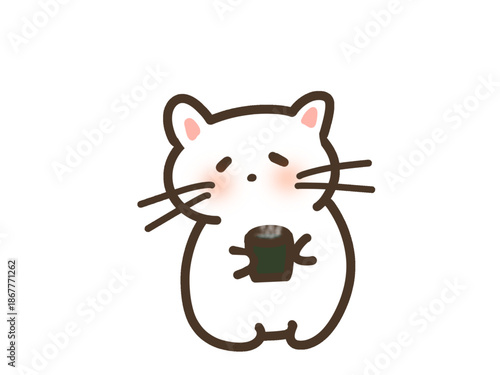 Cute Cat Drinking Warm Tea, Cozy Kawaii Illustration