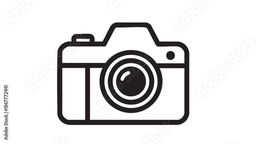 A camera is viewed from the front against a plain white background
