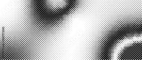 Black and white dots halftone background. Dotted abstract dynamic circles gradient vector texture. Pop art cartoon dot overlay backdrop. Energy, speed, sport and movement concept