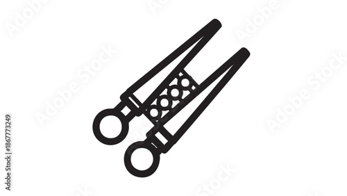 Simple black and white illustration of kitchen shears on a plain white background