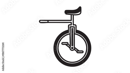 Simple line illustration of a unicycle on a white background viewed from the side