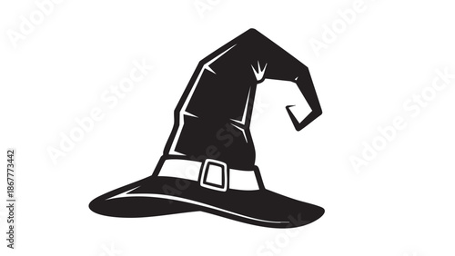 A black witch hat illustration on a white background viewed from the front