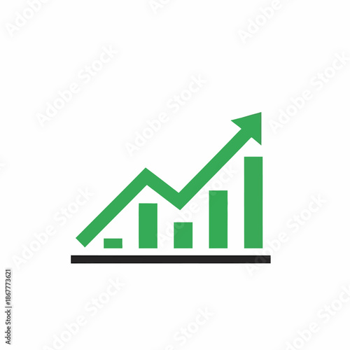 Green Bar Graph with Rising Arrow.
