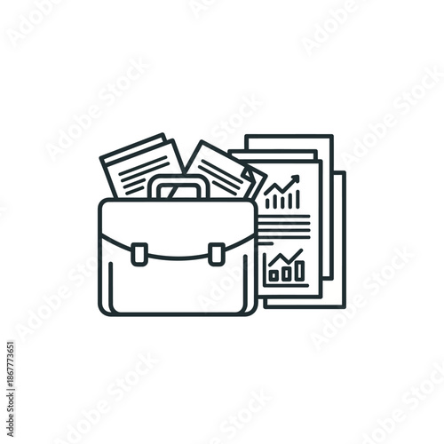 Briefcase with Documents and Graphs Emerging.