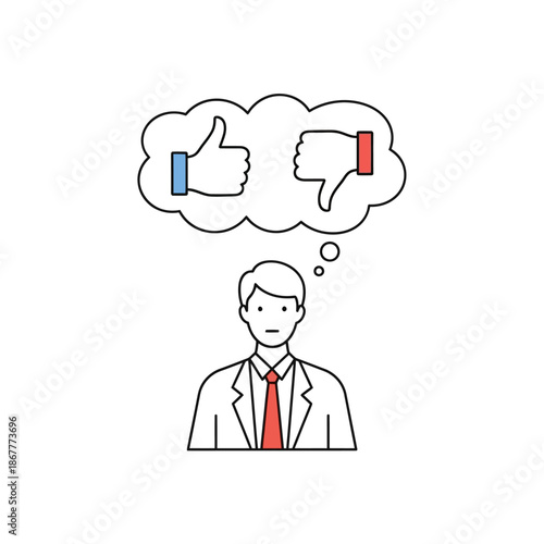 Man in Suit Thinking About Like and Dislike.