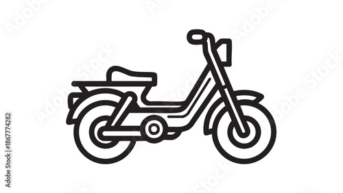 A simple black and white illustration of a motorcycle viewed from the side