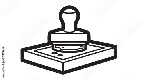 A black and white illustration of a rubber stamp on a flat surface viewed from above
