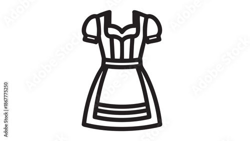 Simple black and white illustration of a traditional folk dress on a plain white background