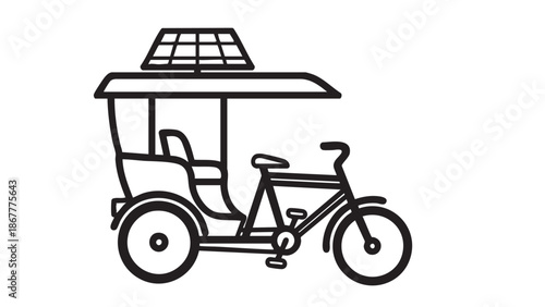 Solar powered tricycle in action, viewed from the side, in a clean white environment