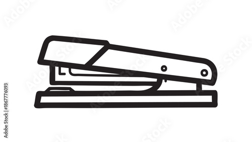 A stapler is depicted in a simple black line illustration on a white background.