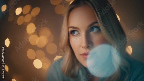 Woman portrait in warm lighting with bokeh