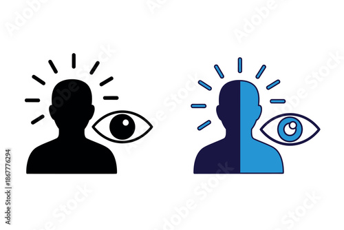 A split silhouette of a person with an eye on each side representing dual vision