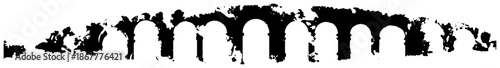 Ancient stone aqueduct bridge arches in grunge ink style