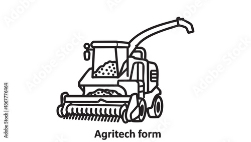 Agritech machine harvesting crops in an agricultural field from a side viewpoint