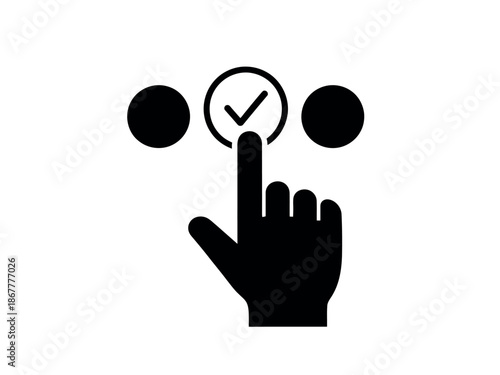 Black hand icon pressing a checkmark button with three circles