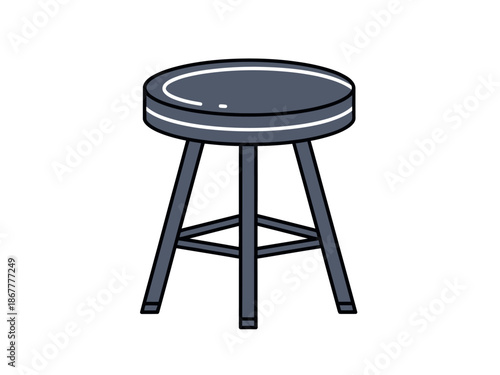 A dark gray metal stool with a round seat and three legs