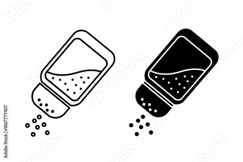 Black and white illustration of salt and pepper shakers on white background