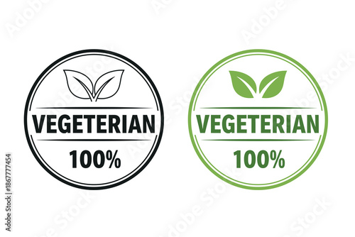 Vegetarian labels with leaf icons in black and green on white background