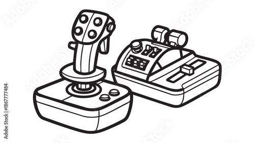 A joystick and control panel illustration on a white background viewed from the front