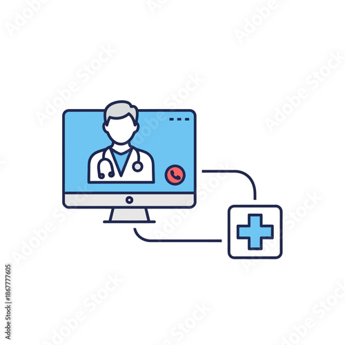 Doctor Online Consultation on Computer Screen.