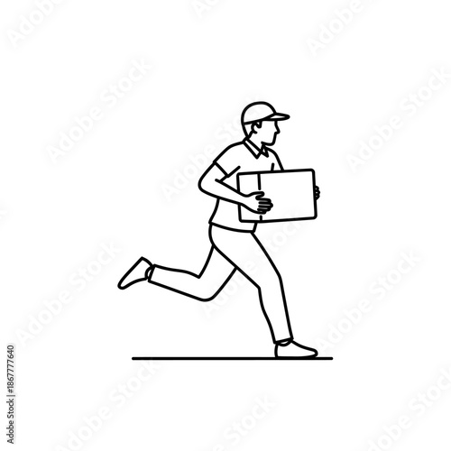 Delivery Man Running with Package Box.