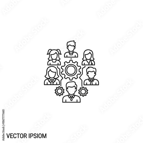 Group of People with Gears Symbolizing Teamwork.