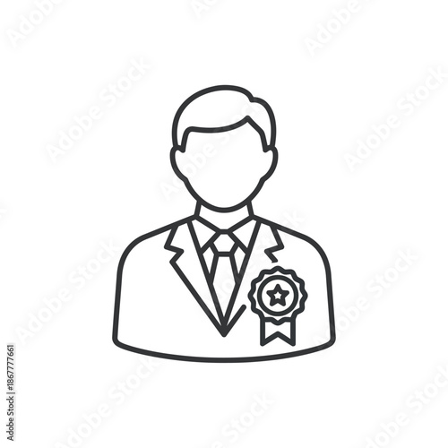 Man with Medal on Suit Jacket.