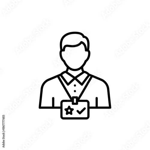 Simple Line Drawing of Person with Badge.