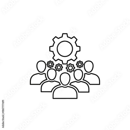 Group of People with Cogwheels Symbolizing Teamwork.