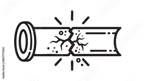 A damaged pipe with cracks and leaks, showing signs of deterioration and damage, viewed from the side.