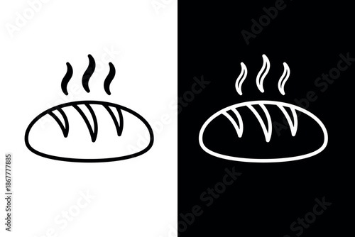 Black and white icons of steaming hot dish on different backgrounds