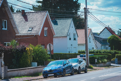 August 20, 2025. Lillois, Belgium. Typical houses with gabled roofs