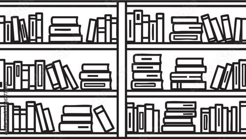 Illustration of a bookshelf with multiple rows of books from a front viewpoint