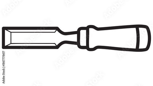 A chisel is depicted in a simple line drawing against a white background.