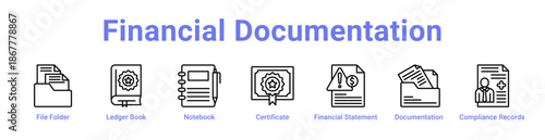 Financial Documentation Icon Banner and Collection