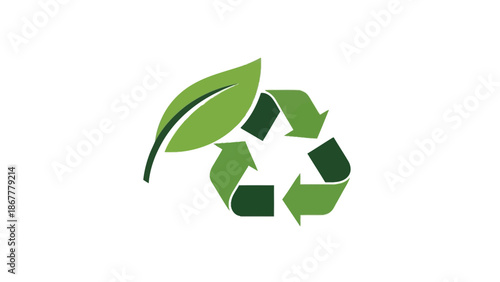 Recycling Symbol with a Green Leaf, representing Environmental Sustainability and Eco-Friendly Practices