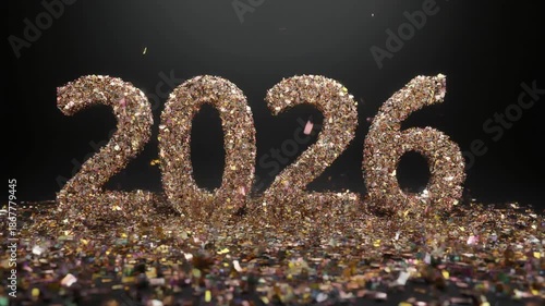 Year 2026 typography and confetti