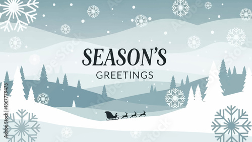 Happy Holidays and Merry Christmas Wishes with Snowflakes and Sleigh Scene