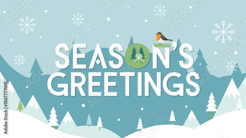 Charming Winter Holidays Greeting Card Design with Snow-Covered Landscape and Festive Seasonal Wishes