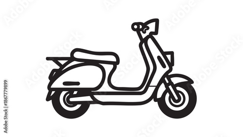 A simple line drawing of a small boat with oars on a white background